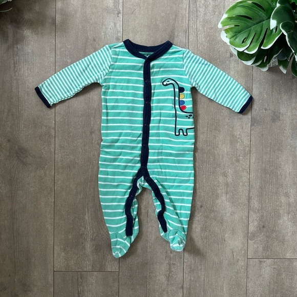 Carter’s Vibrant Dinosaur Footies One-Piece Sleep & Play baby boy Green Striped - Picture 3 of 9